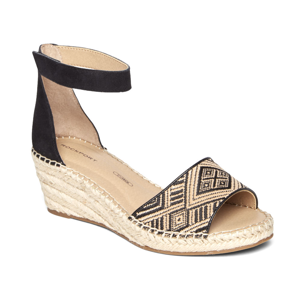 Rockport Womens Sandals Beige/Black - Marah Woven Ankle Strap - UK 638-LSGFVQ